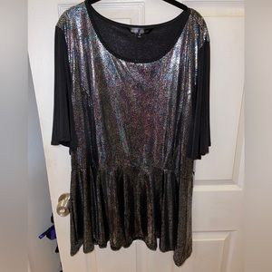 Elegant Emma Peplum Top Iridescent Mermaid Oil Slick Foil Print 3XL